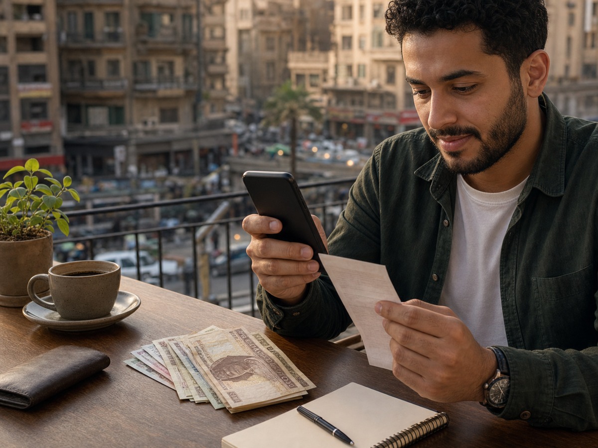 مستخدم مصري يراجع إيصال تحويل محلي قبل أمر P2P