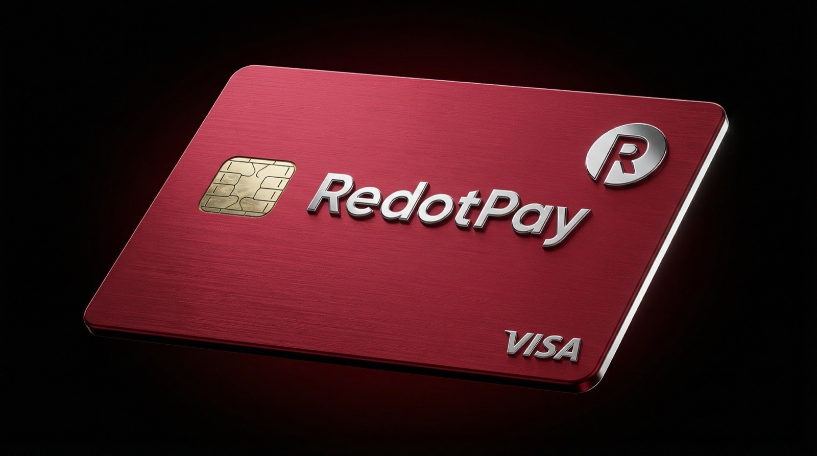 كارت RedotPay الأحمر على خلفية داكنة في الصفحة الرئيسية